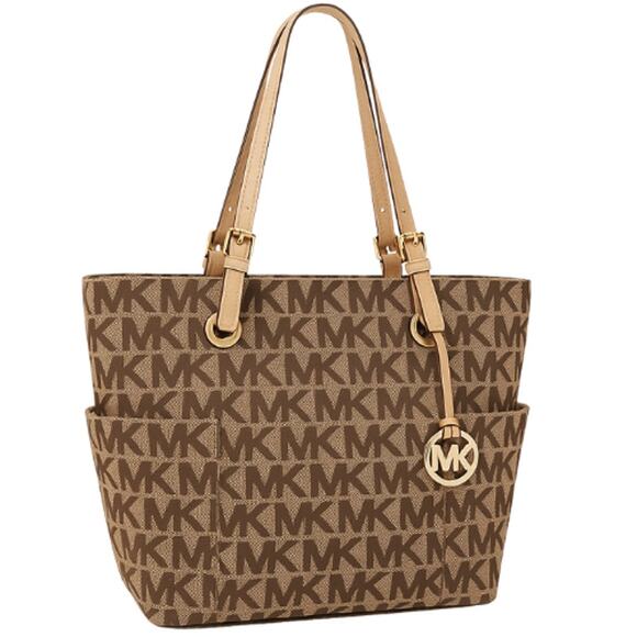 Michael Kors Signature East/West Tote in Brown & Tan – EUC - Picture 1 of 6